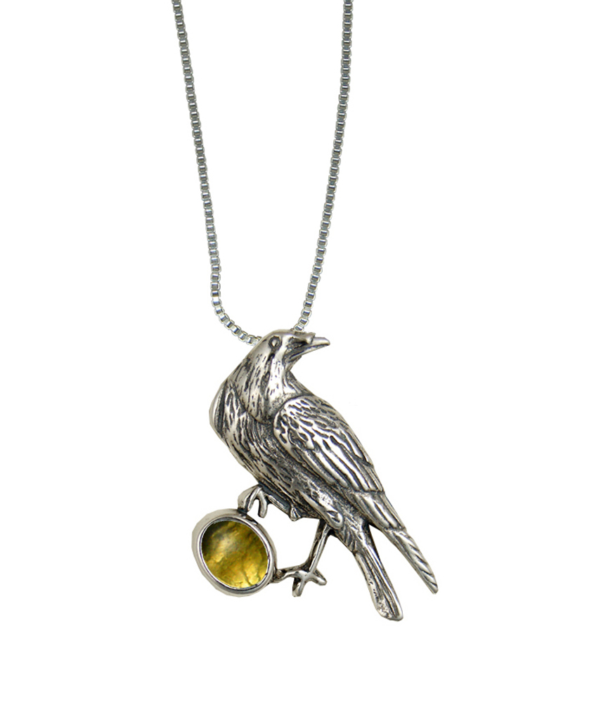 Sterling Silver Raven Pendant With Citrine